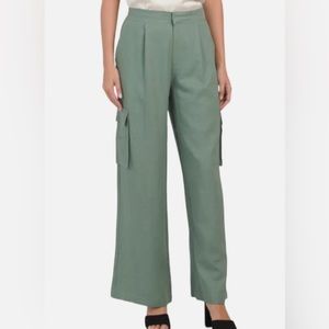 7 For All Mankind Cargo Pants Womens Green Size XL Linen Blend Wide Leg Green